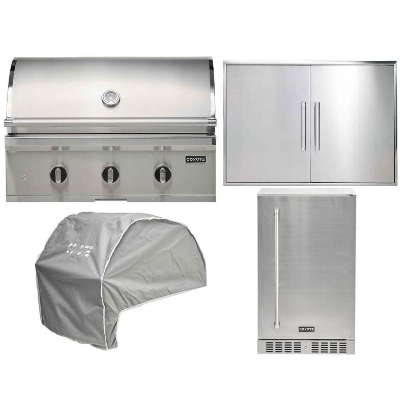 Coyote 4-Piece C-Series 34-Inch 3-Burner Gas Grill Outdoor Kitchen Package — 45,000 BTU, 304 Stainless Steel
