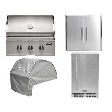 Coyote 4-Piece SL-Series 30-Inch 2-Burner Gas Grill Outdoor Kitchen Package — 50,000 BTU, 304 Stainless Steel