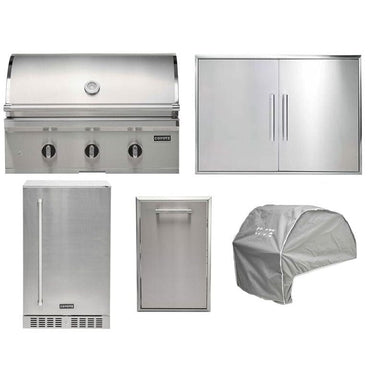 Coyote 5-Piece C-Series 34-Inch 3-Burner Gas Grill Outdoor Kitchen Package — 45,000 BTU, 304 Stainless Steel