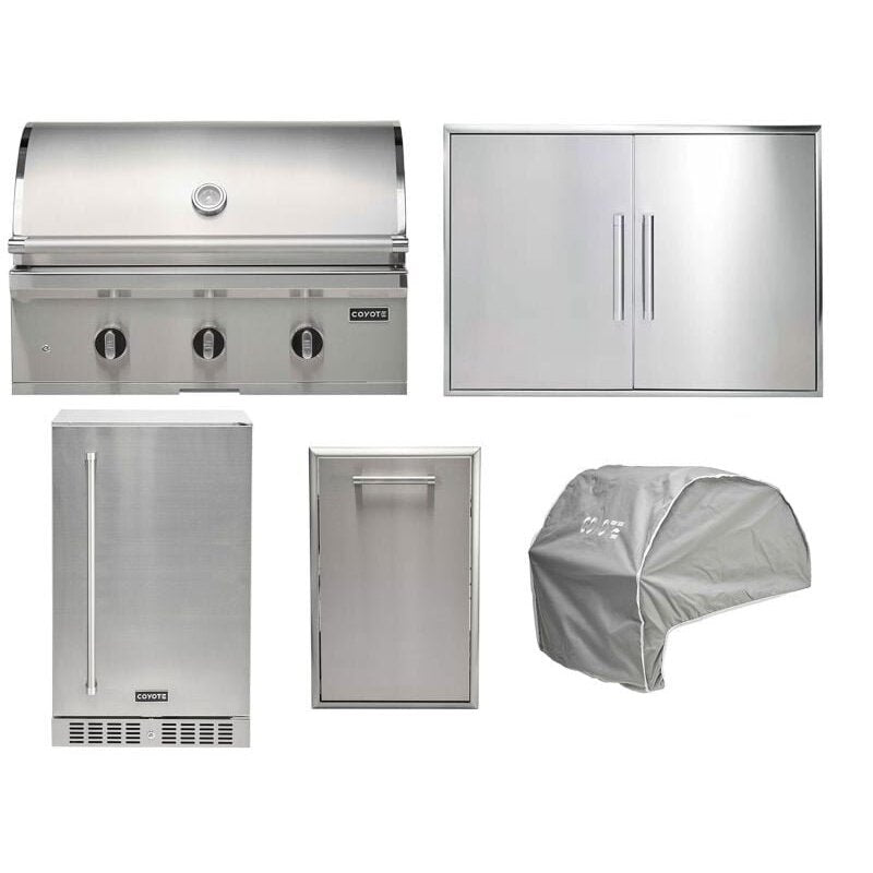 Coyote 5-Piece C-Series 34-Inch 3-Burner Gas Grill Outdoor Kitchen Package — 45,000 BTU, 304 Stainless Steel