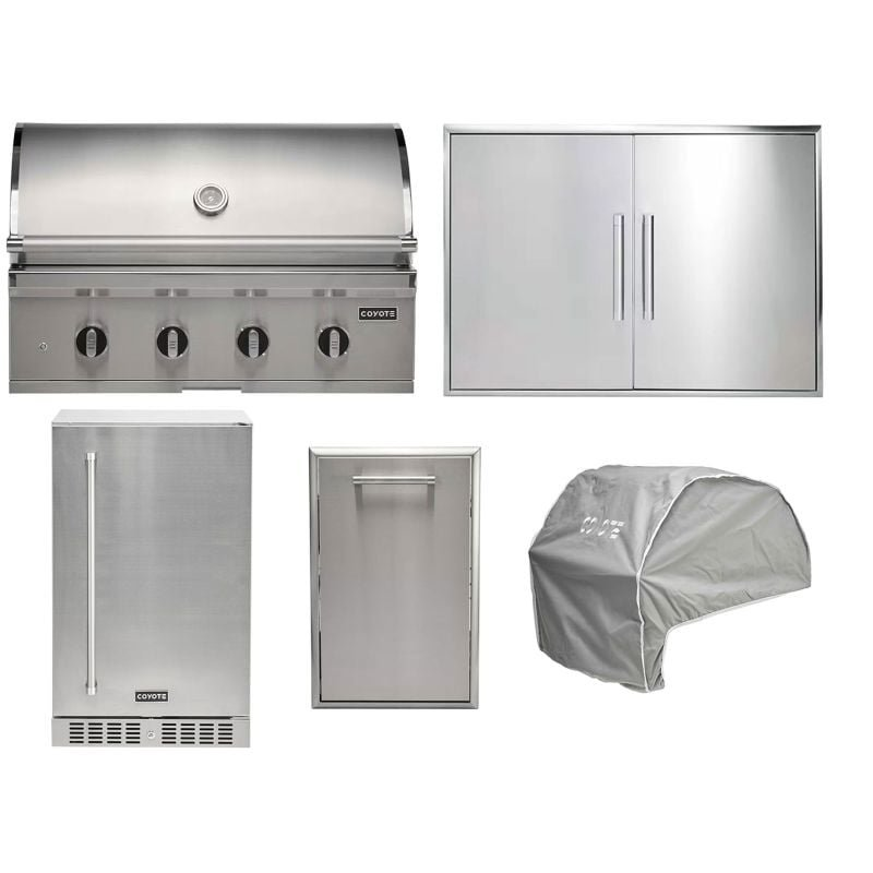 Coyote 5-Piece CL-Series 36-Inch 4-Burner Gas Grill Outdoor Kitchen Package — 80,000 BTU, 304 Stainless Steel