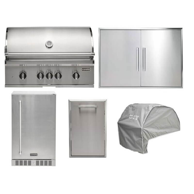 Coyote 5-Piece SL-Series 36-Inch 4-Burner Gas Grill Outdoor Kitchen Package — 90,000 BTU, 304 Stainless Steel