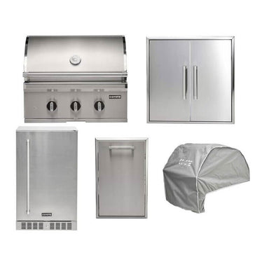 Coyote 5-Piece SL-Series 30-Inch 3-Burner Gas Grill Outdoor Kitchen Package — 75,000 BTU, 304 Stainless Steel