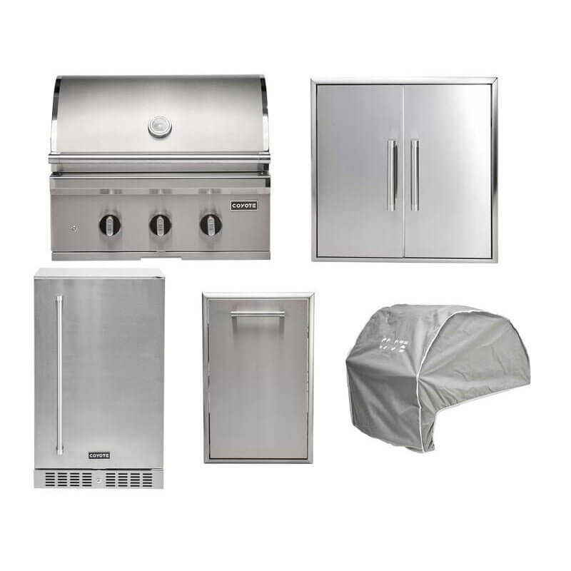 Coyote 5-Piece SL-Series 30-Inch 2-Burner Gas Grill Outdoor Kitchen Package — 50,000 BTU, 304 Stainless Steel