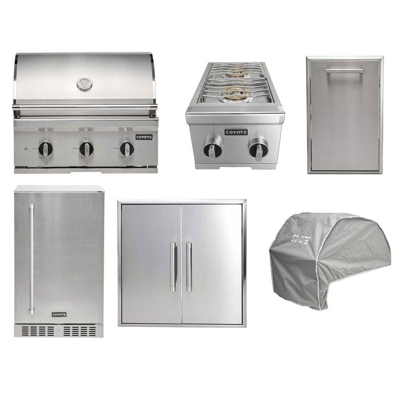 Coyote 6-Piece C-Series 30-Inch 3-Burner Gas Grill Outdoor Kitchen Package — 45,000 BTU, 304 Stainless Steel