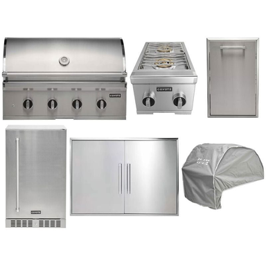 Coyote 6-Piece CL-Series 36-Inch 4-Burner Gas Grill Outdoor Kitchen Package — 80,000 BTU, 304 Stainless Steel