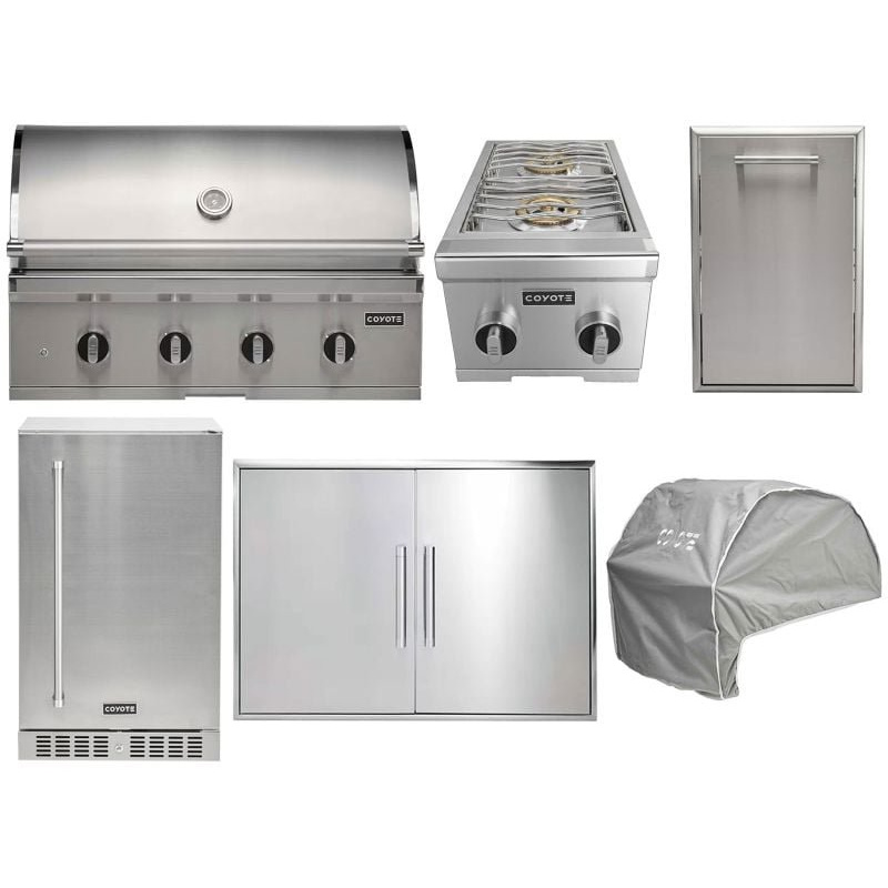 Coyote 6-Piece CL-Series 36-Inch 4-Burner Gas Grill Outdoor Kitchen Package — 80,000 BTU, 304 Stainless Steel