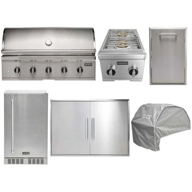 Coyote 6-Piece CL-Series 42-Inch 5-Burner Gas Grill Outdoor Kitchen Package — 100,000 BTU, 304 Stainless Steel