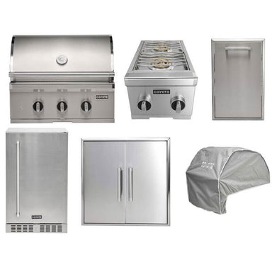 Coyote 6-Piece SL-Series 30-Inch 3-Burner Gas Grill Outdoor Kitchen Package — 75,000 BTU, 304 Stainless Steel