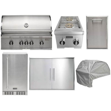 Coyote 6-Piece SL-Series 36-Inch 4-Burner Gas Grill Outdoor Kitchen Package — 90,000 BTU, 304 Stainless Steel
