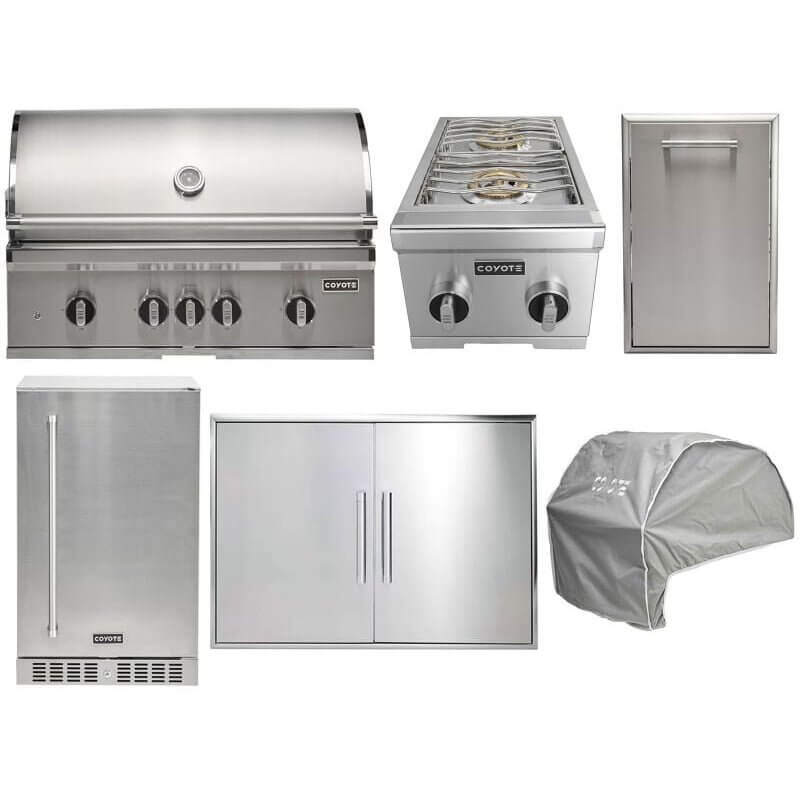 Coyote 6-Piece SL-Series 36-Inch 4-Burner Gas Grill Outdoor Kitchen Package — 90,000 BTU, 304 Stainless Steel