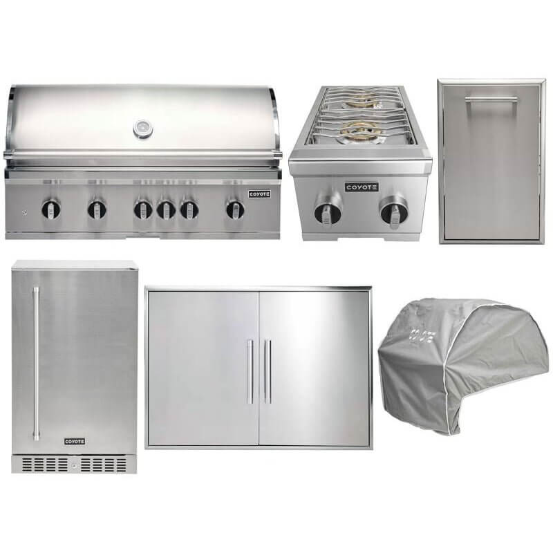 Coyote 6-Piece SL-Series 42-Inch 5-Burner Gas Grill Outdoor Kitchen Package — 95,000 BTU, 304 Stainless Steel
