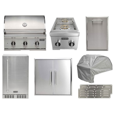 Coyote 7-Piece C-Series 30-Inch 3-Burner Gas Grill Outdoor Kitchen Package — 45,000 BTU, 304 Stainless Steel