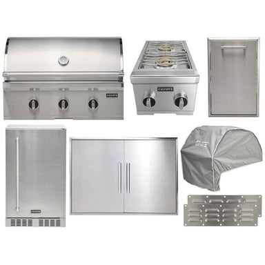 Coyote 7-Piece C-Series 34-Inch 3-Burner Gas Grill Outdoor Kitchen Package — 45,000 BTU, 304 Stainless Steel