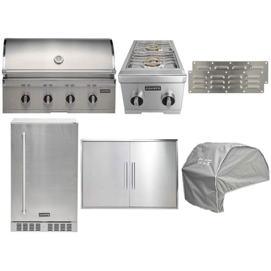 Coyote 7-Piece CL-Series 36-Inch 4-Burner Gas Grill Outdoor Kitchen Package — 80,000 BTU, 304 Stainless Steel