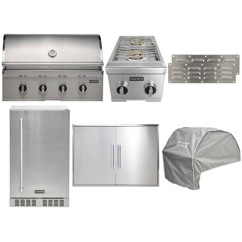 Coyote 7-Piece CL-Series 36-Inch 4-Burner Gas Grill Outdoor Kitchen Package — 80,000 BTU, 304 Stainless Steel