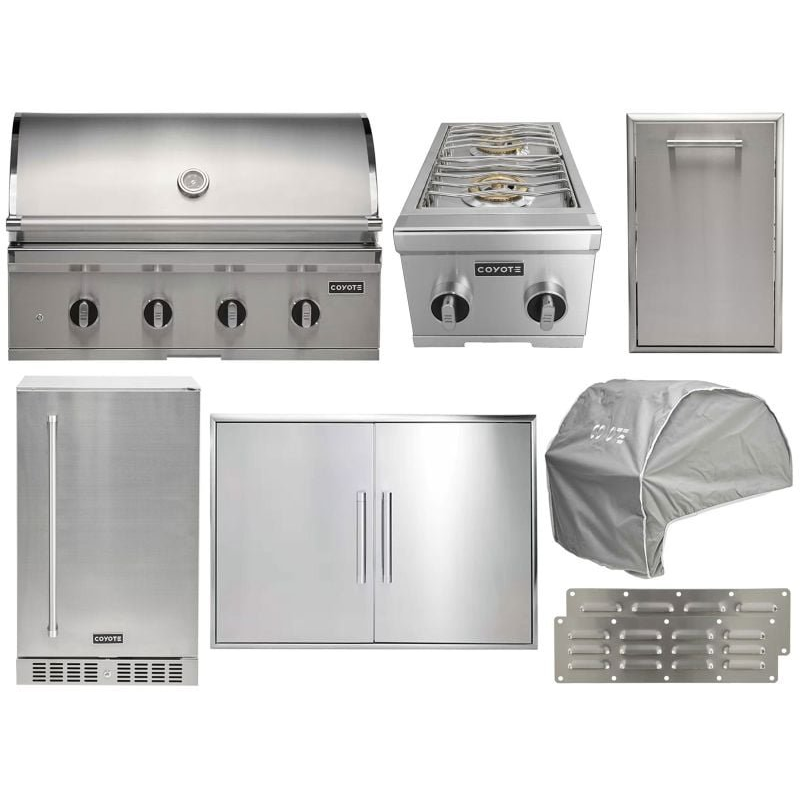 Coyote 7-Piece CL-Series 36-Inch 4-Burner Gas Grill Outdoor Kitchen Package — 80,000 BTU, 304 Stainless Steel