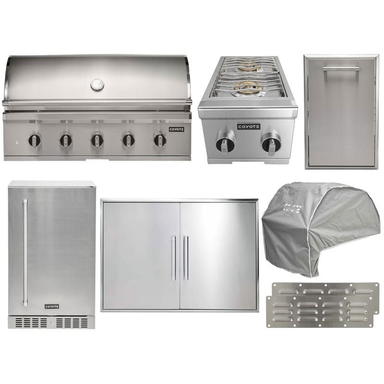 Coyote 7-Piece CL-Series 42-Inch 5-Burner Gas Grill Outdoor Kitchen Package — 100,000 BTU, 304 Stainless Steel