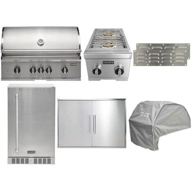 Coyote 7-Piece SL-Series 36-Inch 4-Burner Gas Grill Outdoor Kitchen Package — 90,000 BTU, 304 Stainless Steel