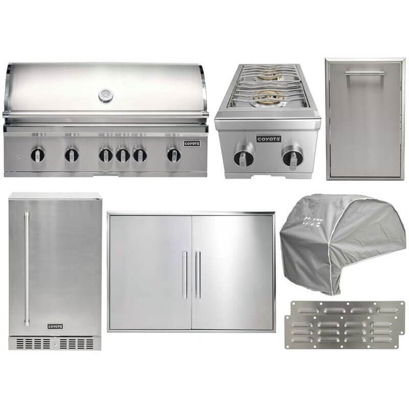 Coyote 7-Piece SL-Series 42-Inch 5-Burner Gas Grill Outdoor Kitchen Package — 95,000 BTU, 304 Stainless Steel