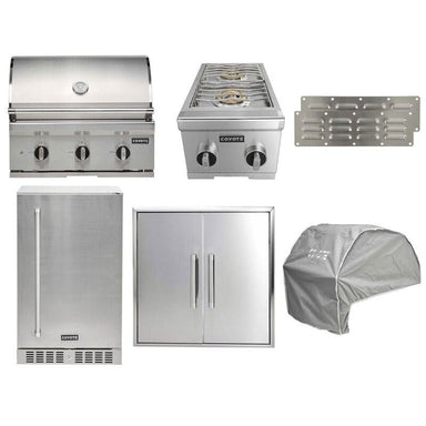Coyote 8-Piece C-Series 30-Inch 3-Burner Gas Grill Outdoor Kitchen Package — 45,000 BTU, 304 Stainless Steel
