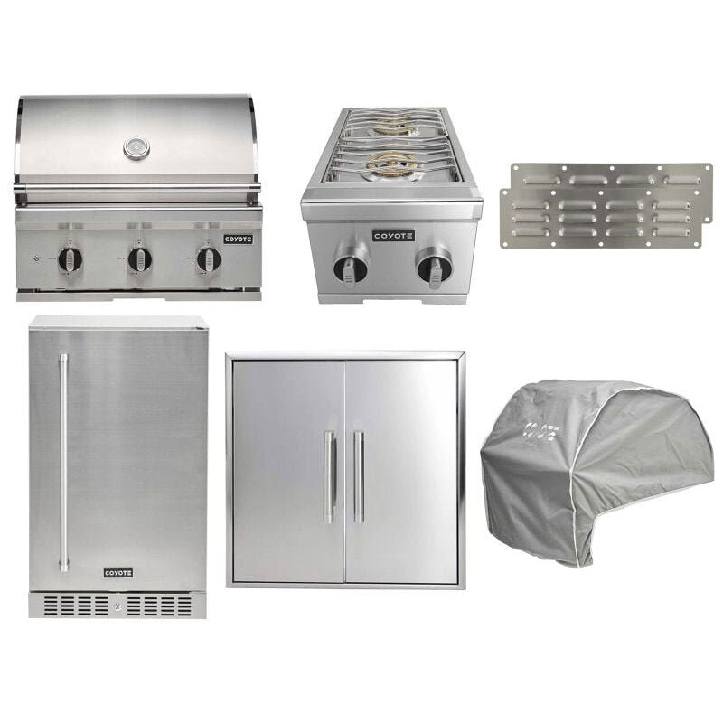 Coyote 8-Piece C-Series 30-Inch 3-Burner Gas Grill Outdoor Kitchen Package — 45,000 BTU, 304 Stainless Steel
