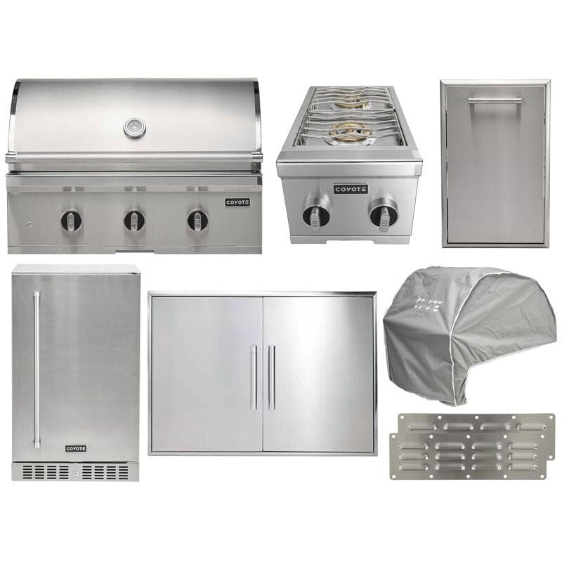 Coyote 8-Piece C-Series 34-Inch 3-Burner Gas Grill Outdoor Kitchen Package — 45,000 BTU, 304 Stainless Steel