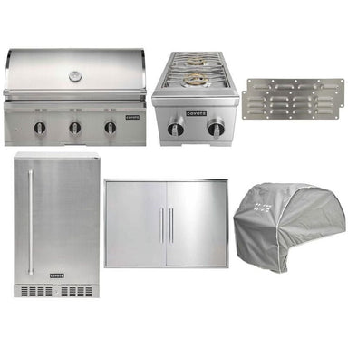 Coyote 8-Piece C-Series 34-Inch 3-Burner Gas Grill Outdoor Kitchen Package — 45,000 BTU, 304 Stainless Steel