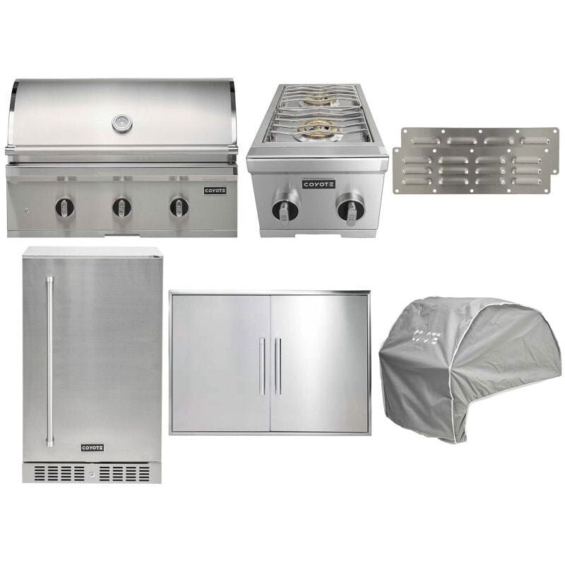 Coyote 8-Piece C-Series 34-Inch 3-Burner Gas Grill Outdoor Kitchen Package — 45,000 BTU, 304 Stainless Steel