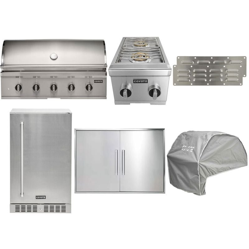 Coyote 8-Piece CL-Series 42-Inch 5-Burner Gas Grill Outdoor Kitchen Package — 100,000 BTU, 304 Stainless Steel