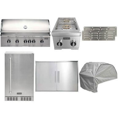 Coyote 8-Piece SL-Series 42-Inch 5-Burner Gas Grill Outdoor Kitchen Package — 95,000 BTU, 304 Stainless Steel