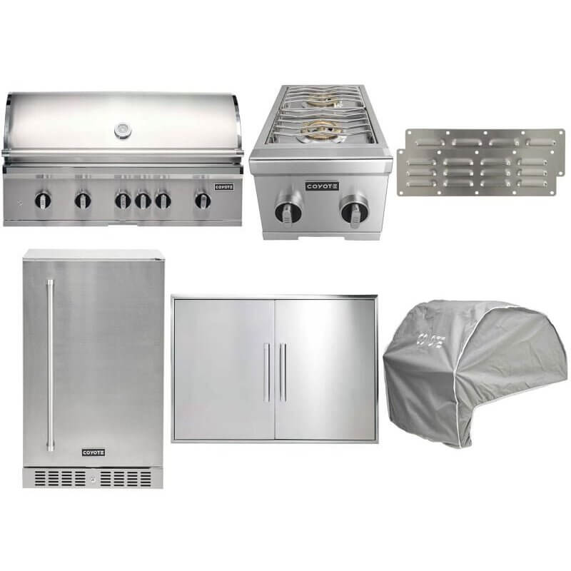 Coyote 8-Piece SL-Series 42-Inch 5-Burner Gas Grill Outdoor Kitchen Package — 95,000 BTU, 304 Stainless Steel
