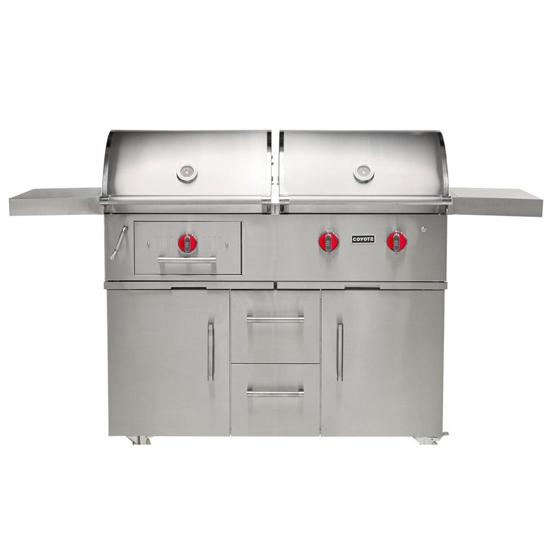Coyote Centaur 50-Inch Dual Fuel Freestanding Grill | Red Knobs
