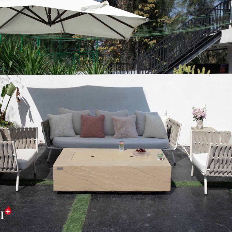Elementi Plus Colorado Sunlight Yellow Fire Table Outdoor Patio Scene