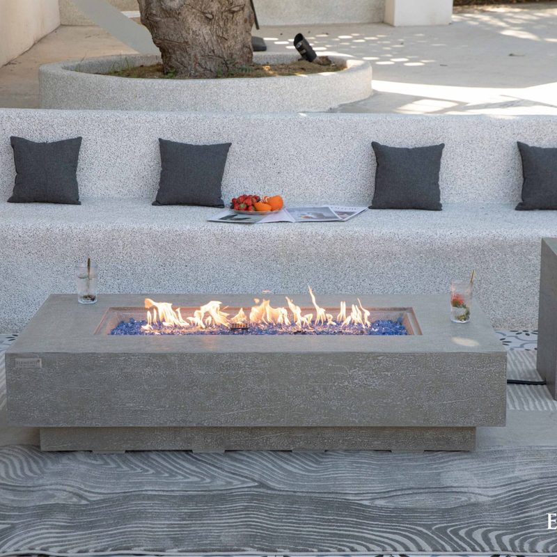 Elementi Plus Riviera Light Grey Rectangle Fire Table Patio Fire Lit
