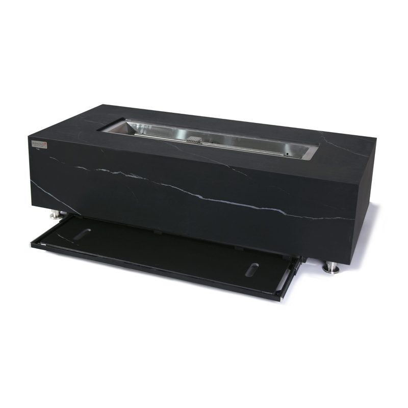 Elementi Plus Varna Fire Table Bottom Drawer Open for Lid Storage