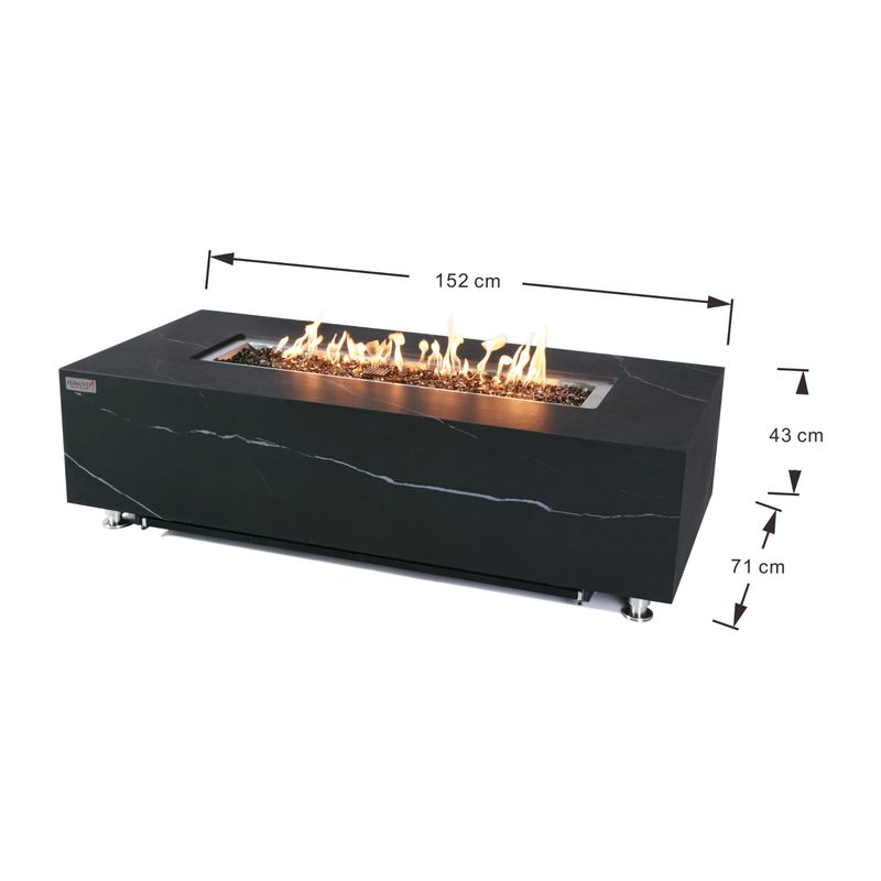 Elementi Plus Varna OFP121BB Fire Table Dimensions 60x28 Inch