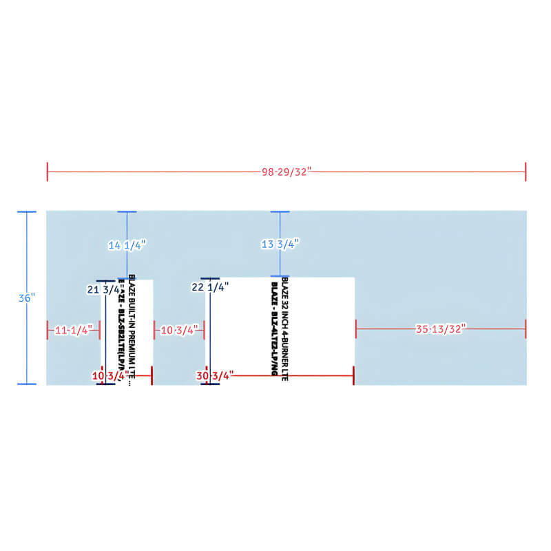 EZ Finish Systems 8 Ft Ready-To-Finish Grill Island | Top View Dimensions