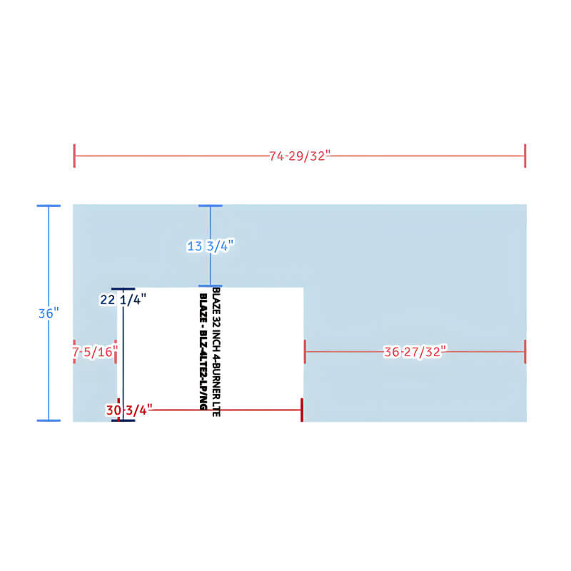 EZ Finish Systems 6 Ft Ready-To-Finish Grill Island  | Top View Dimensions