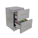 Fire Magic 24-REF-DD outdoor refrigerator with drawers open showing storage dividers
