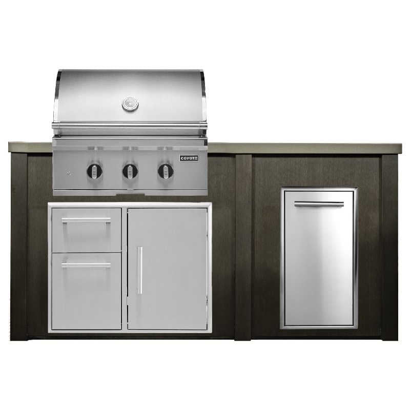 Haven 6 Ft. Outdoor Kitchen Island w/ Coyote SL-Series 30-Inch Grill, Door Drawer Combo & Trash Center- Antique Bronze