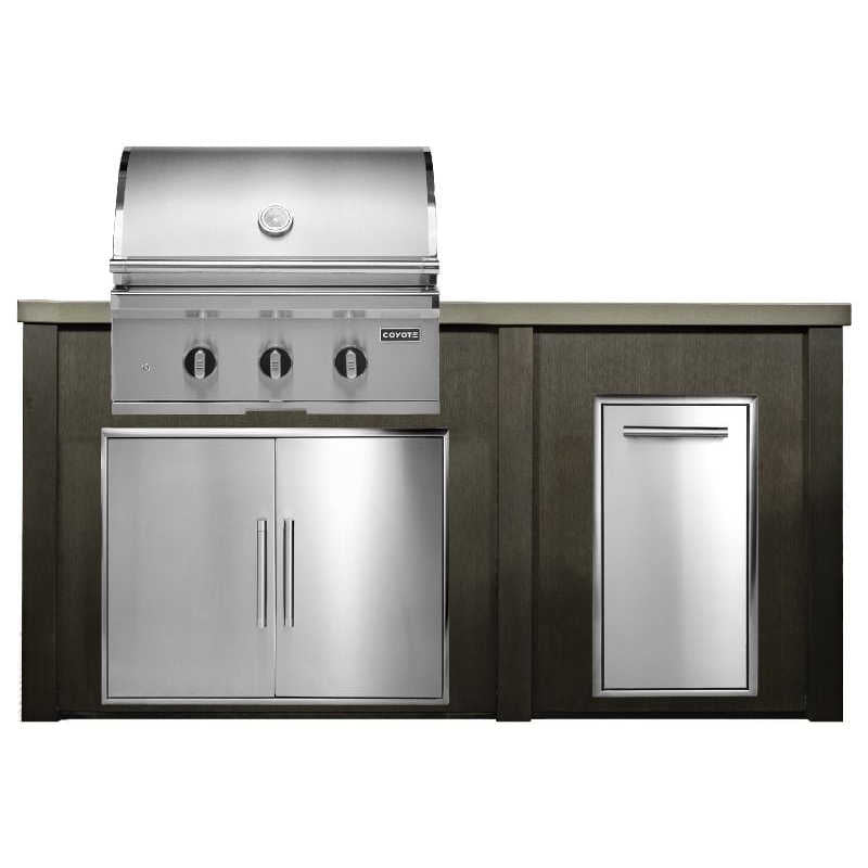 Haven 6 Ft. Outdoor Kitchen Island w/ Coyote SL-Series 30-Inch Grill, Double Access Door & Trash Center - Antique Bronze