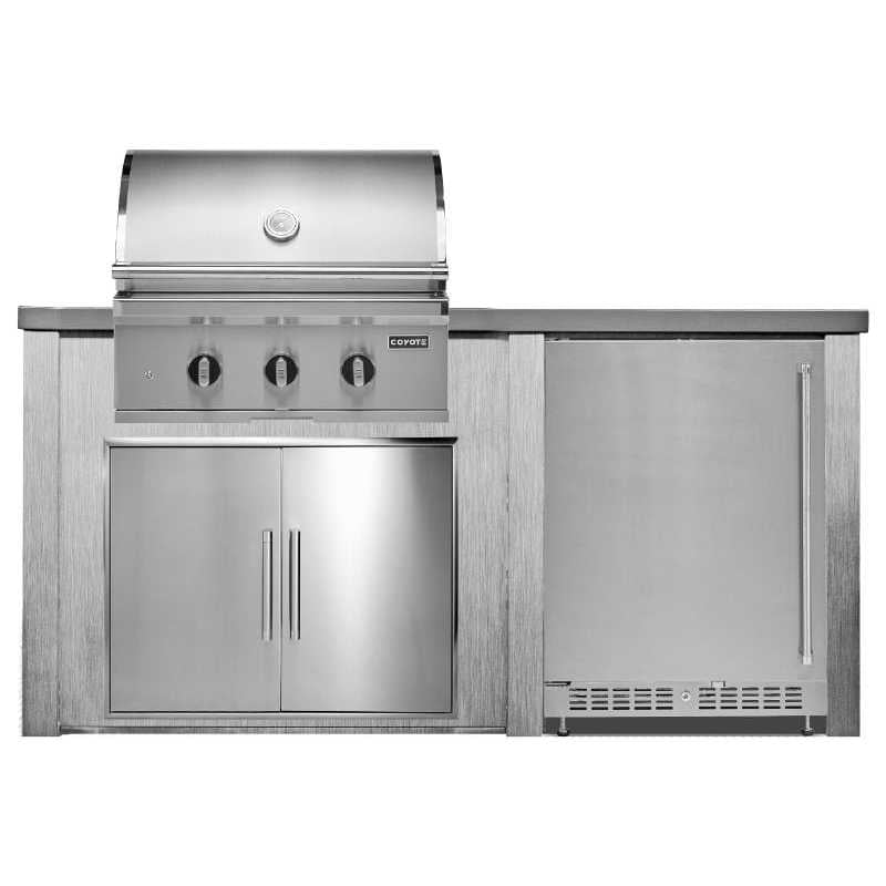 Haven 6 Ft. Outdoor Kitchen Island w/ Coyote SL-Series 30-Inch Gas Grill, 31-Inch Double Door, & 24-Inch Refrigerator - Harbor Gray