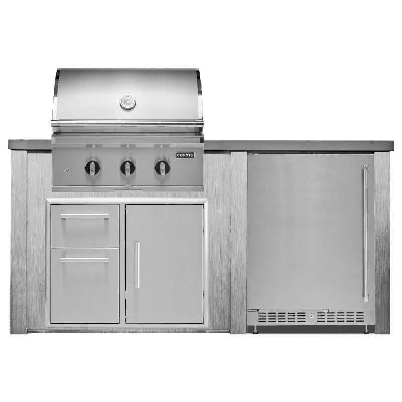 Haven 6 Ft. Outdoor Kitchen Island w/ Coyote SL-Series 30-Inch Grill, Door Drawer Combo & 24" Refrigerator - Harbor Gray 