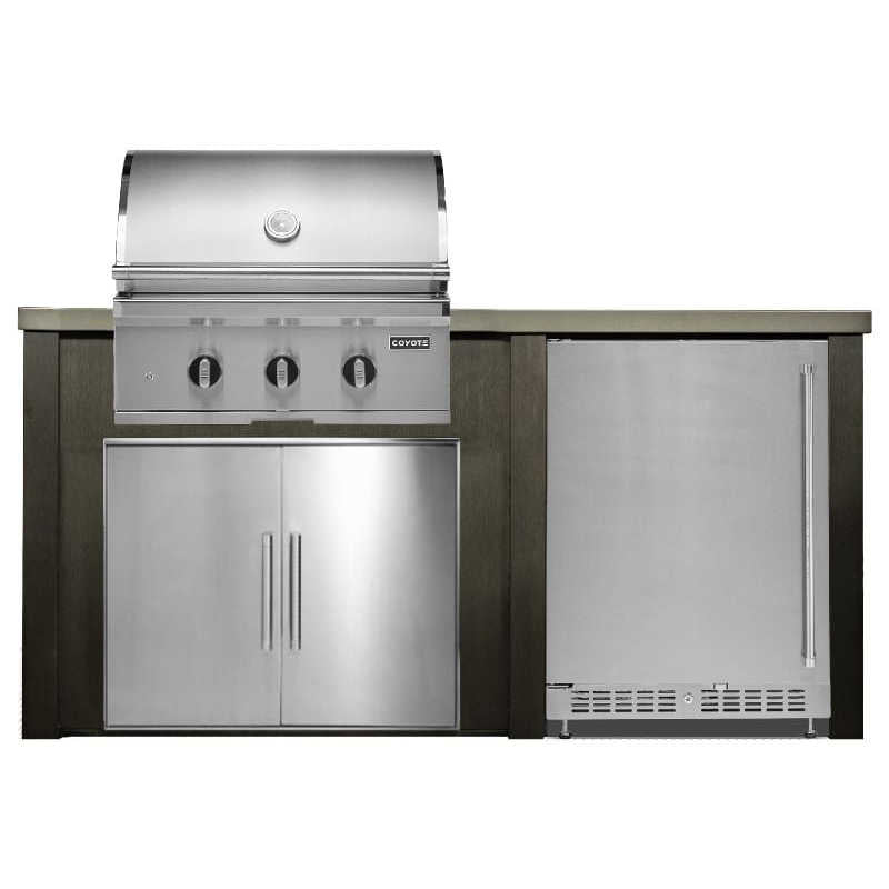 Haven 6 Ft. Outdoor Kitchen Island w/ Coyote SL-Series 30-Inch  Gas Grill, 31-Inch Double Door, & 24-Inch Refrigerator - Antique Bronze