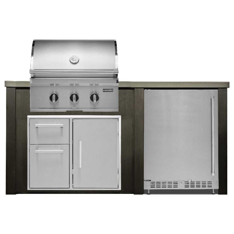 Haven 6 Ft. Outdoor Kitchen Island w/ Coyote SL-Series 30-Inch  Gas Grill, 31-Inch Door Drawer Combo & 24-Inch Refrigerator - Antique Bronze