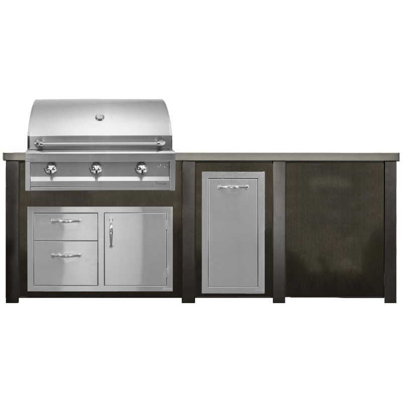 Haven 8 Ft. Outdoor Kitchen Island w/ Artisan Series 36-Inch Grill, Door Drawer Combo, Trash Center - Antique Bronze