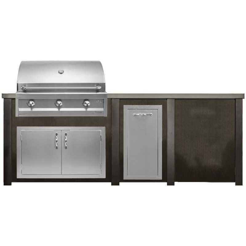 Haven 8 Ft. Outdoor Kitchen Island w/ Artisan Series 36-Inch Grill, Access Doors, Trash Center - Antique Bronze