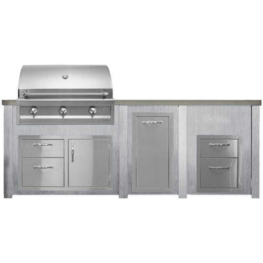 Haven 8 Ft. Outdoor Kitchen Island w/ Artisan Series 36-Inch Grill, Access Doors, Trash Center & Double Drawer - Harbor Gray