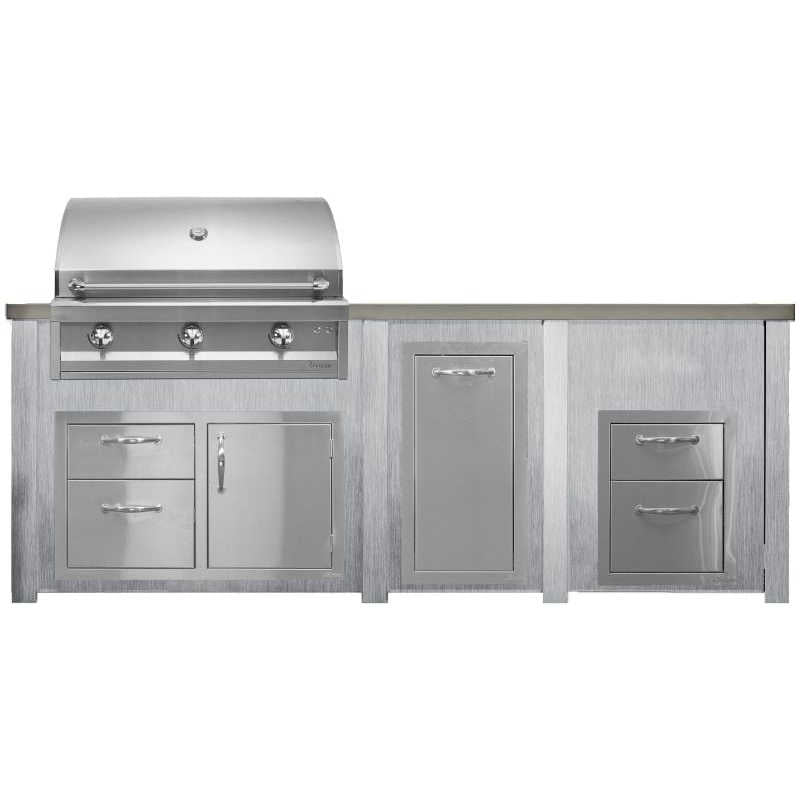 Haven 8 Ft. Outdoor Kitchen Island w/ Artisan Series 36-Inch Grill, Access Doors, Trash Center & Double Drawer - Harbor Gray